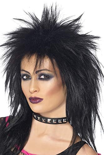 Smiffys Rock-Diva Perücke, Schwarz, Lange Vokuhila-Frisur