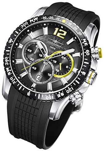 FIREFOX Gadget FFS190-108 schwarz/gelb Edelstahl Herrenuhr Chronograph Spezial Silikonarmband Sicherheitsdornschließe 10 ATM wasserdicht