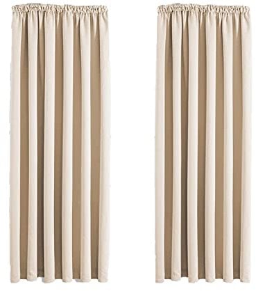 Aspire Homeware Blackout Curtains for Bedroom - Pencil Pleat Black Out Cream Curtains Thermal Insulated Room Darkening 46 x 54 inch Drop Short Living Room Curtain with Tiebacks Pair Panel