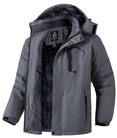 Wantdo Giacca da Sci Uomo Impermeabile Cappotto da Snowboard | Antivento Cappuccio, Calda, Multitasche, Polsini Regolabili, Orlo con Cordino,Gonna da Neve Regolabile,Montagna,Outdoor
