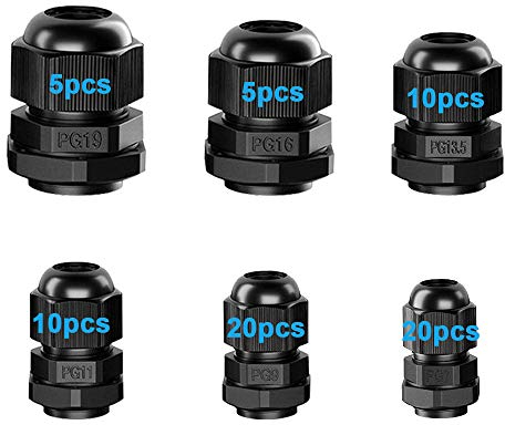 QitinDasen 70Pcs Premium Nylon Cable Gland Kit, 3-15mm Adjustable IP68 Waterproof Cable Glands, Black