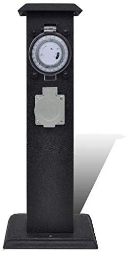 mewmewcat Borne Jardin Électrique 2 Prises avec Minuterie Bloc Prises Extérieures Noir 15,5 x 15,5 x 40,5 cm (L x l x H)