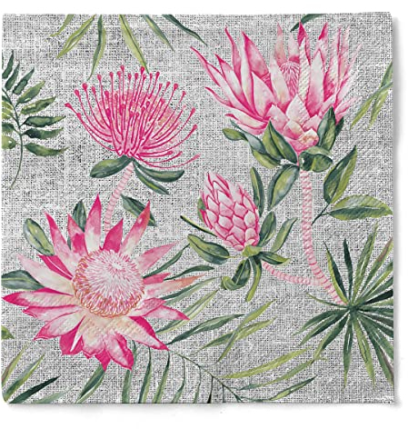 Sovie HORECA Tissue Serviette, 33 x 33cm, saugstark und reißfest, exotisches Blütendesign in Fuchsia-Rosa, Ideal für Sommer- & Gartenfeste, 100 Stück - RIA