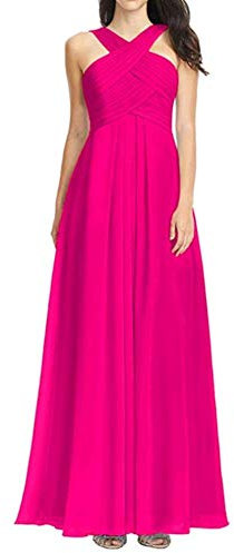 Snow Lotus Abito da sera lungo da donna, con scollo a V, in chiffon, da damigella d'onore, Rosa pesca., 48