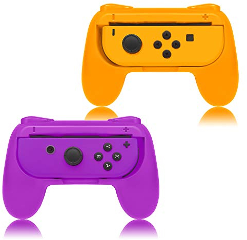 FYOUNG Griffe Halterung für JoyCon Switch & Switch OLED Modell, Controller Grip für JoyCon Halter Zubehör - Orange/Lila (2 Pack)