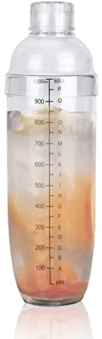 Agatige 530ML Plastic Cocktail Shaker with Measurement and Strainer Top Ice Drink Mixer Bottle Bubble Tea Milk Shaker Bartending Pot Cocktail Making Set for Home Bar (1000ml)