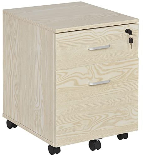 Vinsetto 2-Drawer Locking Office Filing Cabinet w/ 5 Wheels Rolling Storage Hanging A4 Cupboard Home Organisation, Oak Wood Grain