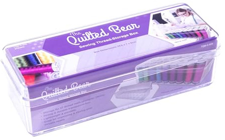 The Quilted Bear 27 Spool Thread Box - Premium Strong & Durable Acrylic Embroidery Thread Organiser/Sewing Thread Storage Box for Maximum 5.5cm Spool 19.5 x 7 x 6cm