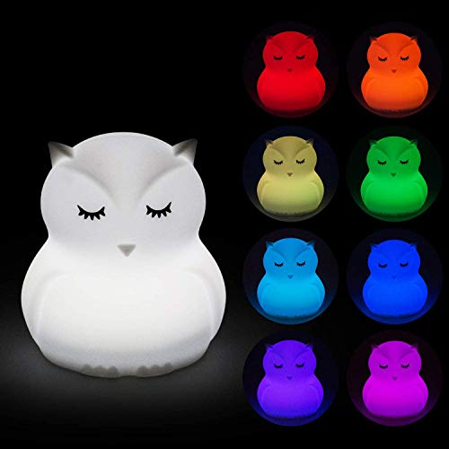Tianhaixing Veilleuse rechargeable en silicone souple en forme d'animal, ajustez la luminosité et 9 couleurs via le contrôle tactile et la télécommande, convient aux enfant/adultes (grande chouette)