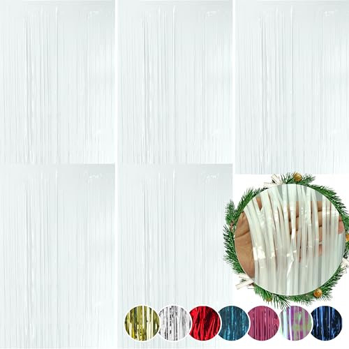 SRV Hub® Pack of 5 Christmas Lametta Strands Angel Hair Xmas Tree Decoration, Christmas Hanging Decoration for Wall or Window Size - 1.2M (White Foil Lametta)