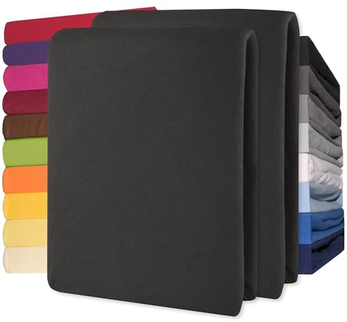 CelinaTex Jersey Topper Spannbettlaken Lucina Doppelpack 180x200-200x200cm schwarz 100% Baumwolle gekämmt bis 12cm Matratzenhöhe Spannbettbezug, Leintuch, Bettlaken, elastisch, Strech, Oeko-Tex