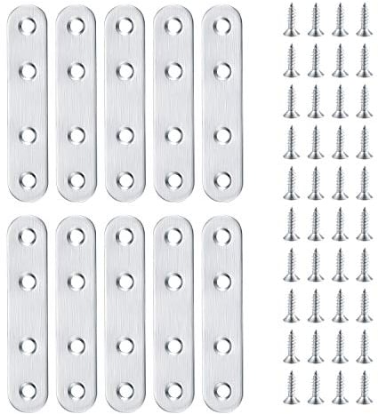 10 Pcs Flat Straight Brace Brackets, Stainless Steel Mending Plates, Fixing Support Brackets with Screw for Repairing, Fixing, Joining Furniture(77x16 mm)