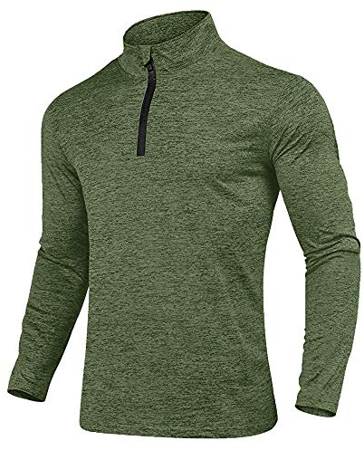 KEFITEVD Fleece Shirt Herren Ski Pullover Herren Langarm 1/4 Zip Winter Fleece Pullover Outdoor Oberteil Running Training Shirt Sport Männer Warm Langarmshirt Dunkeloliv 2XL
