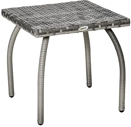Outsunny Table Basse de Jardin Style Cosy Chic Table d'appoint métal époxy résine tressée Imitation rotin Gris