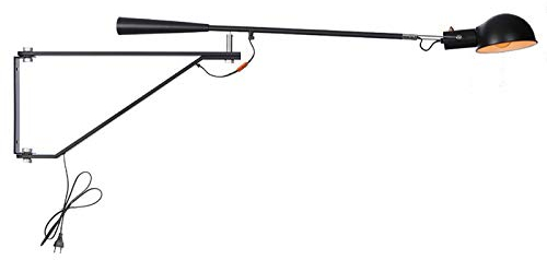 VOMI Langer Arm Wandleuchte Mit Schalter und Stecker E27 Vintage Innen Wandlampe Retro Industriell Metall Schwinge Einstellbar Leselicht für Wohnzimmer Schlafzimmer Studie,Schwarz