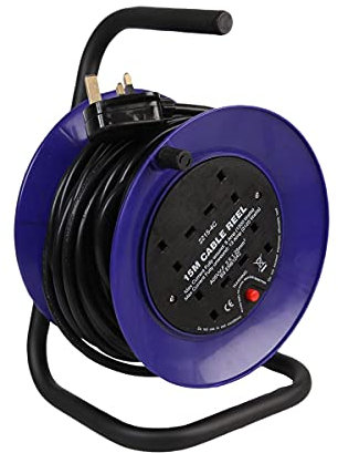 Ex-Pro 4 Gang Mini Open Cable Reel Extension Lead with Handle and Thermal Cut Out, 15m, Blue