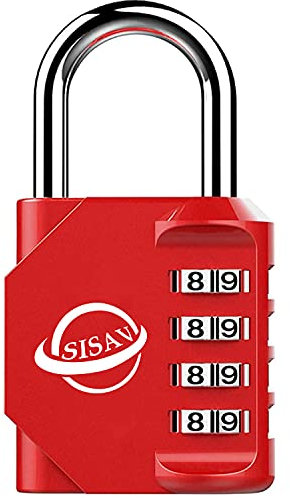 SISAV Cadenas à Combinaison 4 Chiffres Pour Usage Extérieur,Pour Casier de Gymnase Scolaire,Casier de Sport,Portail de Clôture,Portail,Loquets et Boîte à Outils,Rouge