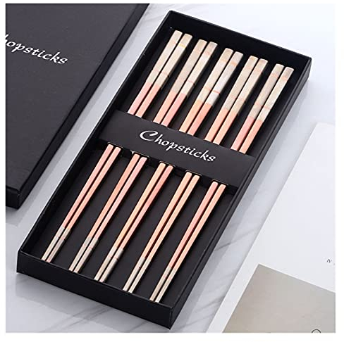 10 pares de palillos de acero inoxidable de Squre con patrones de grabado láser Pegatos de alimentos Portátil Reutilizable Sushi Chopstick con caja de regalo (Color : Rose Gold-10 Pairs)