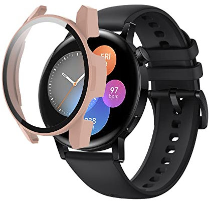 SeNool Funda Compatible con Huawei Watch GT 3 42mm, Carcasa Protectora con Cristal Templado Protector de Pantalla, [Dureza 9H] Protección Carcasa Compatible con Huawei Watch GT3 42mm - Rosa