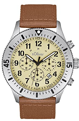 s.Oliver Armbanduhr Herren Chronograph Analog, mit Leder Armband, 5 bar Wasserdicht, Kommt in Uhren Geschenk Box