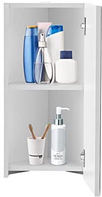 LEMROE Armoire de Salle de Bain d'angle avec Miroir et 2 étagères - Armoire de Rangement Murale en MDF - 30 x 24 x 60 cm