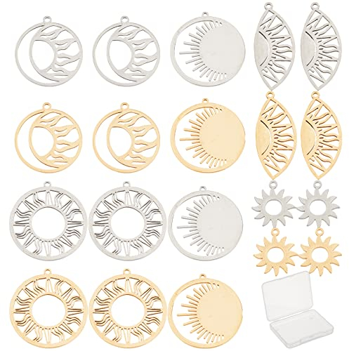 SUNNYCLUE 1 Box 20 STÜCKE 5 Stil Edelstahl Sonne Mond Sterne Charms Mond Charms Für Armbänder Herstellung von Charms Anhänger Für DIY Schmuckherstellung Charms Halskette Basteln Ohrringe