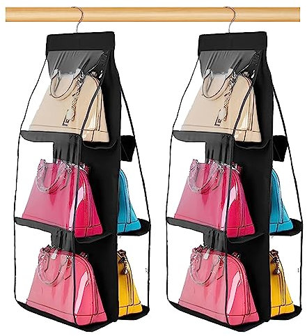 Geboor Hanging Handbag Organizer Dust-Proof Storage Holder Bag Wardrobe Closet for Purse Clutch with 6 Larger Pockets (2, 6 bags)