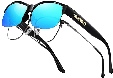 DUCO Herren und Damen Sonnenbrillen Polarisiert Unisex Brille Überbrille für Brillenträger Fit over Polbrille 8960 (Schwarz Rahmen, Blau Linse)