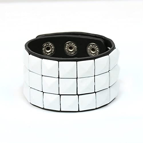 FWSHANGMAO Men's Bracelets, Punk Trendy Bracelets Men White Square Nail Bracelet Imitation Leather Bracelet Hand Accessories Jewelry for Boys Men Gifts