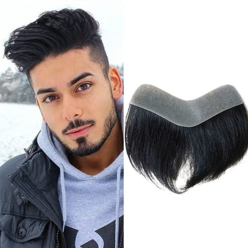 Herren Haaransatz Toupet 100% brasilianisches Echthaar Stirn Haaransatz Ersatzsystem 6 Zoll V-Form Weiche dünne Hautbasis Herren Haarteile (1,5 x 15 cm)