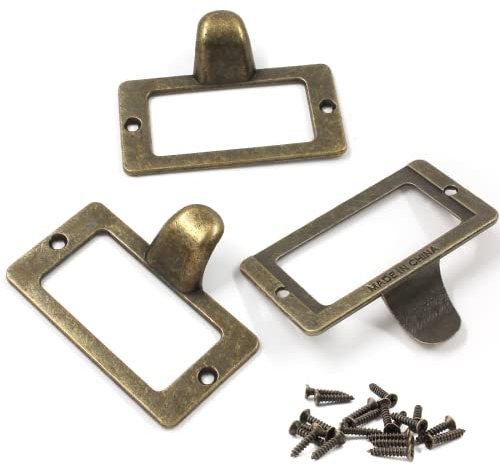 Auvotuis 10 Stück Etikettenhalter für Büro, Bibliothek, Akten, Schubladenanhänger, Metall, Vintage-Schrank, Etiketten, Karten, Zuggriffe mit Schrauben für Möbel (Bronze, 5,8 x 4,6 cm)