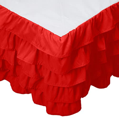 Elegant Comfort Leila Collection Cache-sommier Multi-Volants, qualité égyptienne de 1500 Fils, Facile à Installer, Chute de 38,1 cm, résistant aux Plis et aux Taches, Volants, Grand lit, Pomme Rouge