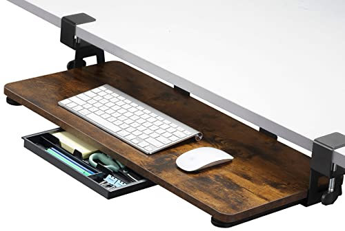 ETHU Tastaturablage unter dem Schreibtisch, 68 x 30 cm, große Tastaturablage mit C-Klemmhalterung, einfach zu installieren, Computer-Tastaturständer, ergonomische Tastaturablage für Zuhause und Büro