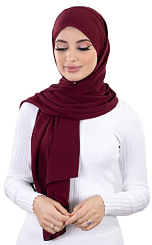 Hijab zum Binden aus luxuriösem Crêpe für muslimische Frauen, Burgunderrot