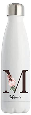 Gourde Isotherme Maman Lettre | Bouteille 50 cl en acier inoxydable réutilisable écologique pour cadeau famille original et drôle
