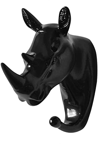 rongweiwang Tierkopf Wandaufhänger, Wandmontage, Haken, Dekoration, Schlüsselhalter, Kunstverzierung, Geschenk für Schlafzimmer, Büro, Korridor, Schwarz, Nashorn