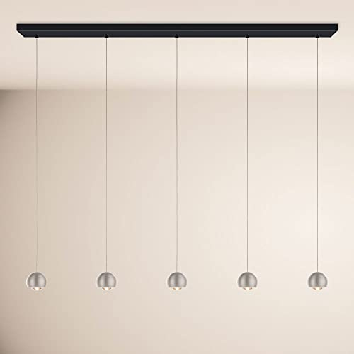 s.luce Beam LED Esstisch-Pendelleuchte Balken Pendellampe und Tresen Beleuchtung, Farbe Aluminium, 5-flammig, Schiene in Schwarz, 160cm Balken