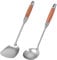 TsunNee 2PCS Stainless Steel Kitchen Utensil Set, 304 Stainless Steel Wok Spatula and Soup Ladle Set with Long Heat Resistant Wood Handle