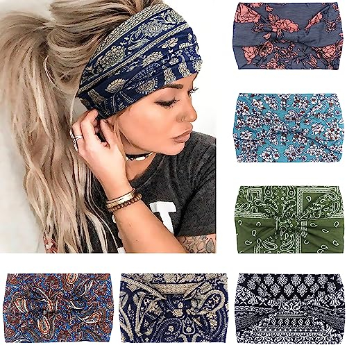 VENUSTE Breite Stirnbänder für Damenhaar, modische geknotete Stirnbänder für Erwachsene und Frauen, Haar-Accessoires, 6 Stück (Boho)