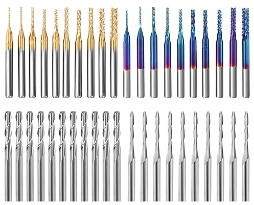 YOFULY Fresa CNC, vástago de 3,175 mm, 40 piezas End Mills CNC Router Bits, 1/8 Shank CNC Cutter Fresado, juego de brocas de tallado que incluye 2 flat Nose Flat Nose End Mill, Nano Blue Coat &