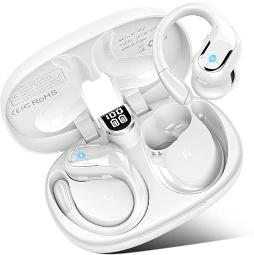 Wireless Earbuds, Bluetooth 5.3 Headphones Wireless with CVC8.0 Noise Cancelling Mic, IP7 Waterproof Wireless Earphones Running 3D Stereo, 75H Bluetooth Sport Ear buds Earhooks for iOS/Android, White