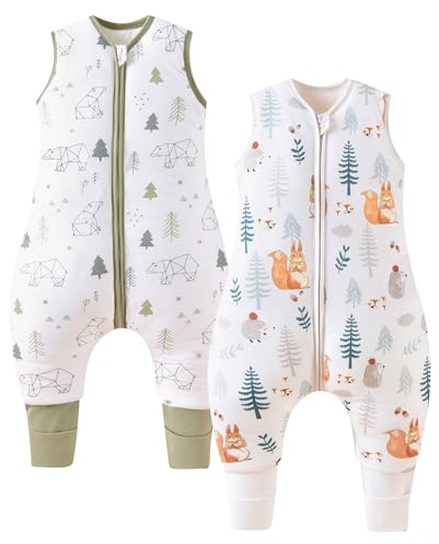 Chilsuessy 2er Pack Schlafsack mit Beinen 2.5 Tog Winter Unisex Ganzjahres mit Füßen Babyschlafsack Kinder, Eichhörnchen + Waldbär, 100cm/Baby Höhe 105-115cm
