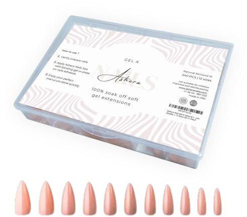Ashera Nail Gel-X Natural capsules almond Medium Box of Tips Bundle | Includes 240 Gel-X Tips | Premium Quality | 12 Sizes 00-11