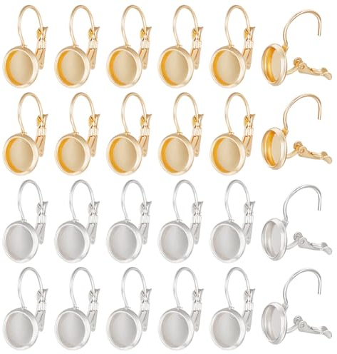 Beebeecraft 1 Box 40 Stück Ohrring Lünettenrohlinge Aus Edelstahl 2 Farben Brisur Ohrring Fassungen Mit 8 mm Tablett Herstellung von Ohrring Schmuck