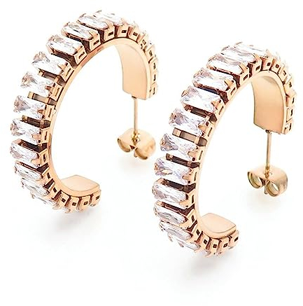 Bishilin Ohrstecker Edelstahl Damen, Ohrringe 29MM C Form mit Zirkonia Rosegold Ohrstecker Nordisch in Bijouterie