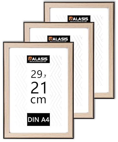 Walasis Lot de 3 cadres photo A4 en bois MDF - Format A4-21 x 29,7 cm - Naturel avec noir A4