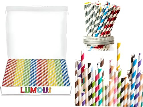 GILORRA Paper Straws, 150 Pack Paper Drinking Straws Bio-Degradable Drinking Paper Straws Wedding Party, Party Straws, Restaurant, Juice Drinking Straws(150 Pcs Multi Stripe)
