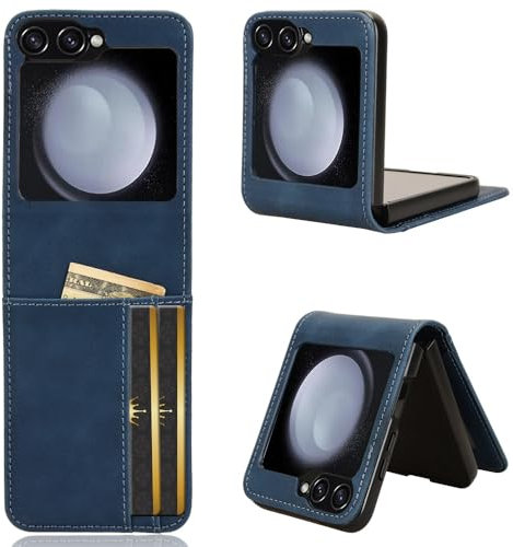 Sawiqpd for Samsung Galaxy Z Flip 6 5G Phone Case, Premium Leather Flip Wallet Cover with Credit Card Pocket ID Slots Magnetic Stand Shockproof Protective Cover Case for Samsung Z Flip6 5G, Blue