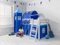 Moro Cabin Bed with Ladder and Brilliant Blue Cotton Tent, Tower & Tunnel in White