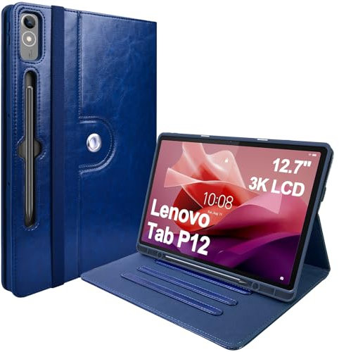 Custodia per Lenovo Tab P12 12,7” 2023 con S Pen Holder, Multi-Angle Viewing Cover antiurto con Clear Transparent Back Shell per Lenovo Tab P12 2023 (TB-370FU/TB-371FC) 12.7 Pollici